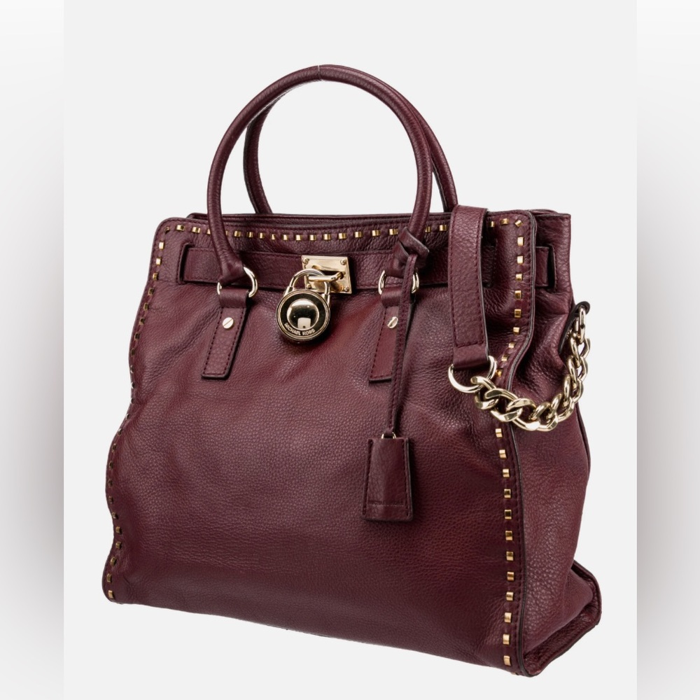 Michael Kors burgundy leather chain/handle straps padlock shoulder bag. Dust bag